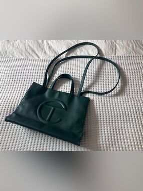Dark Green Large Telfar Tote Bag with Embossed Logo